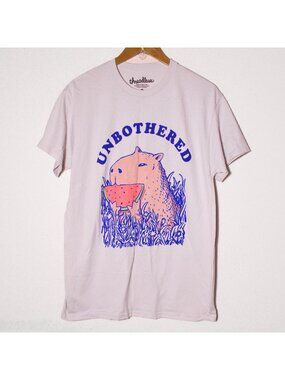 Threadless Capybara Eating Watermelon Unbothered Novelty Graphic Tee Size M